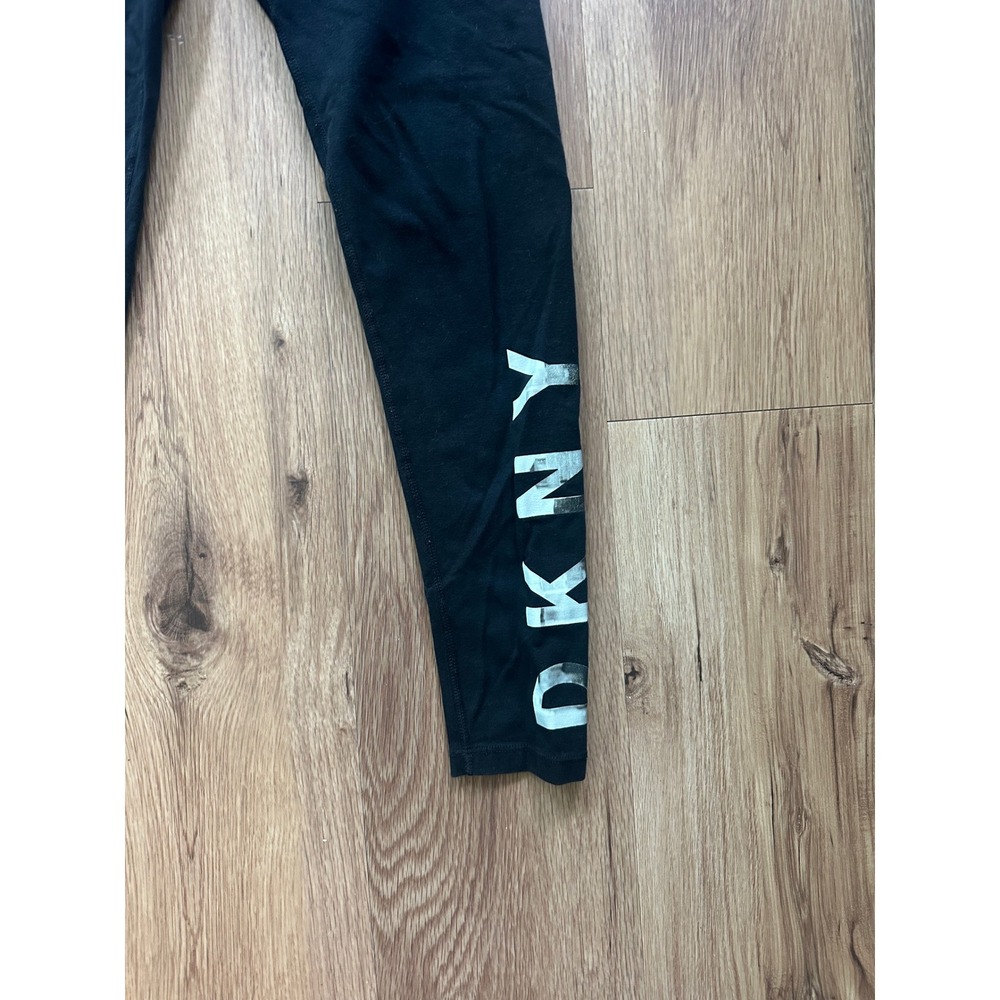 DKNY Sport Womens Black Silver Metallic Logo Cotton Stretch Leggings Size M - Picture 3 of 7